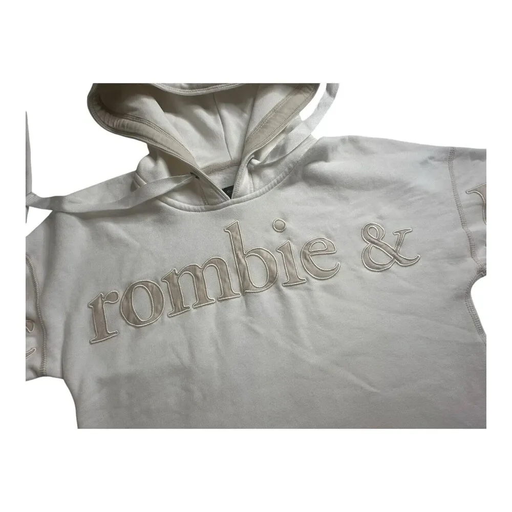 Abercrombie and Fitch Cream Cropped Hoodie XS Embroidered‎ Logo Pullover